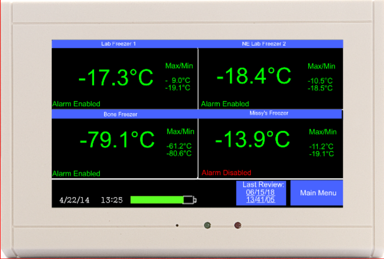 ThermaViewer monitoring two fridges and two freezers