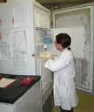 Lab technician opening a refrigerator